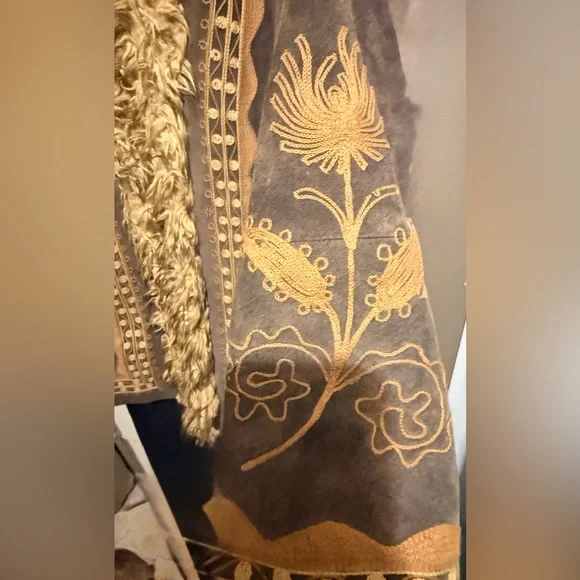 Penny Lane Massini Brown Embroidered suede, leather vintage Jacket with Faux Fur - Picture 6 of 16